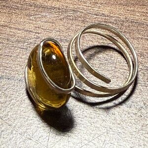 Adjustable Elegant Silver and Amber Ring